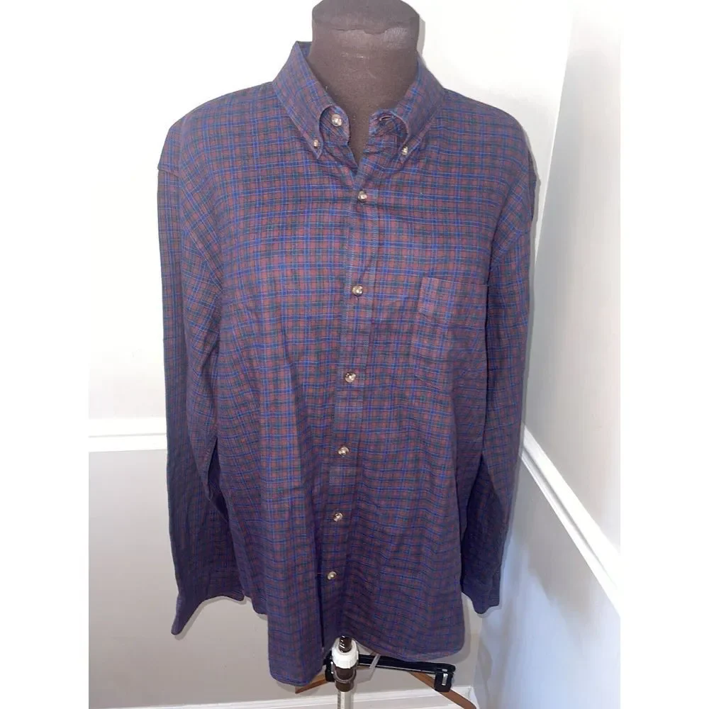 J Crew Flannel Plaid Button Down‎ Shirt Navy Burgundy XL Slim